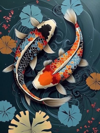 Animal Kits |  Koi Fish in Pond 60x75cm(24×29.5in) Animal Animal Kits