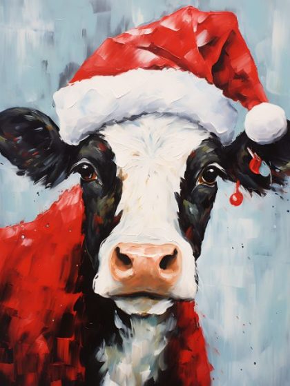 Animal Kits |  Santa Cow Portrait – Paint by Numbers Kit 60x75cm(24×29.5in) Animal Animal Kits