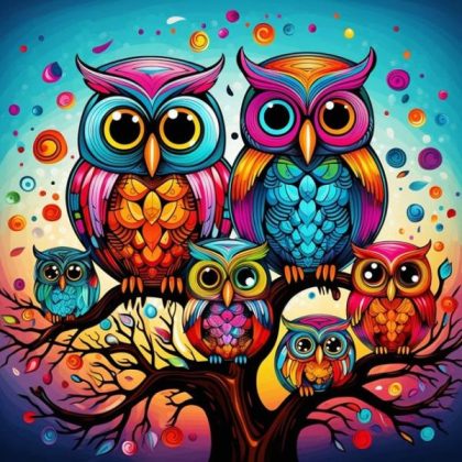 Colorful |  Vibrant Owl Assembly 60x60cm(23.5×23.5in) Colorful Colorful