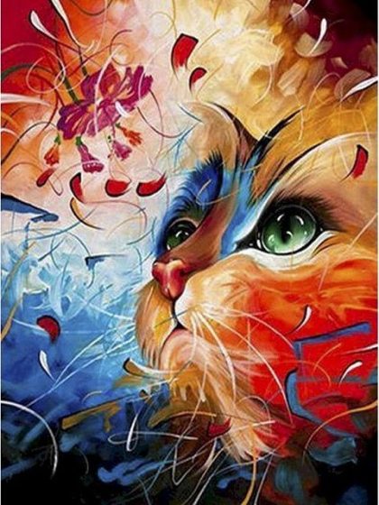 Cat |  Cat and Flower Petals 60x75cm(24×29.5in) Animal Cat