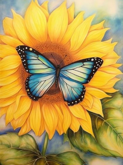 Floral Kits |  Butterfly on Sunflower – Paint by Numbers Kit 60x75cm(24×29.5in) Floral Kits Floral Kits