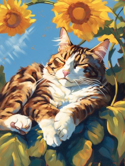 Floral Kits |  Cat and Sunflowers – Paint by Numbers Kit 60x75cm(24×29.5in) Floral Kits Floral Kits