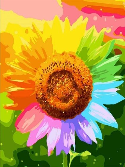 Floral Kits |  Rainbow Sunflower – Paint by Numbers Kit 60x75cm(24×29.5in) Floral Kits Floral Kits