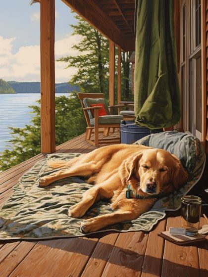 Landscape |  Porchside Pup at Rest 60x75cm(24×29.5in) Landscape Landscape