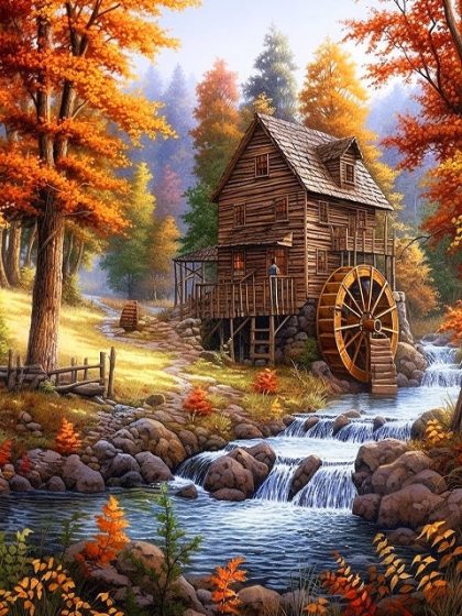 Landscape |  Water Mill – Paint by Numbers Kit 60x75cm(24×29.5in) Landscape Landscape